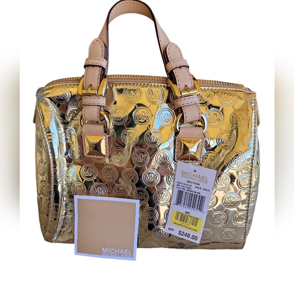 Michael Kors Grayson Sm Satchel Pale Gold Coated Monogram 30S11GYS1Z - Picture 2 of 11